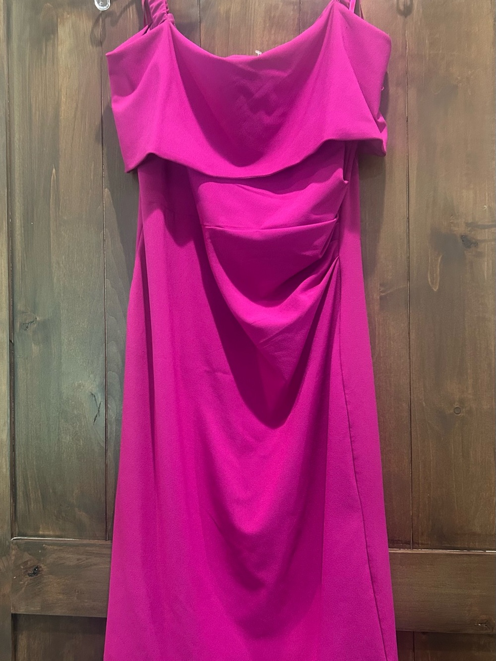 MARINA Fuchsia Strapless Draped Cowl Dress